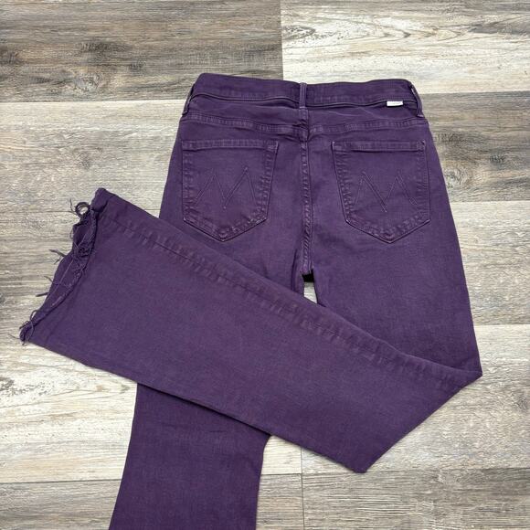 Mother The Weekender Purple Womens 27 Play Date Mid Rise Raw Hem Flared Jeans - Picture 1 of 14
